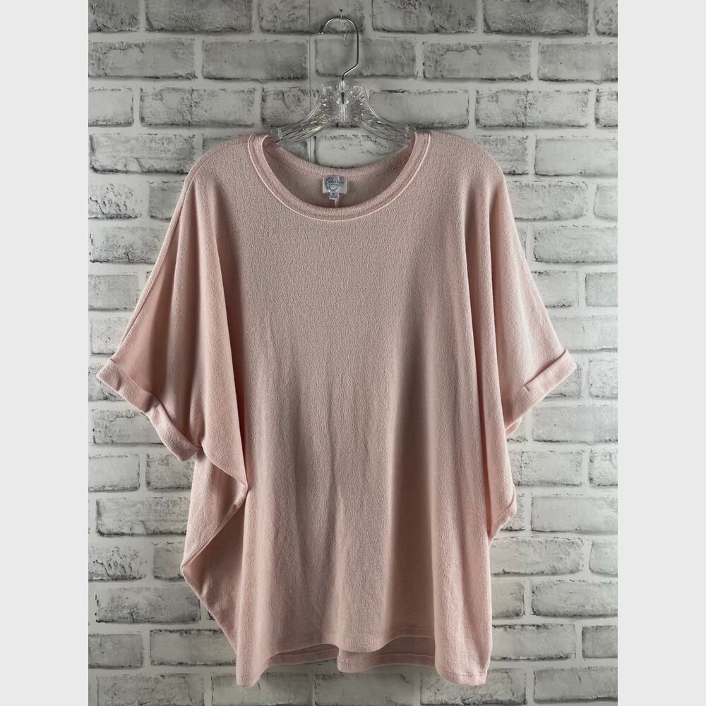Blue Rain Francesca’s Knit Top Medium Pink Dolman Oversized Short Sleeve Sweater